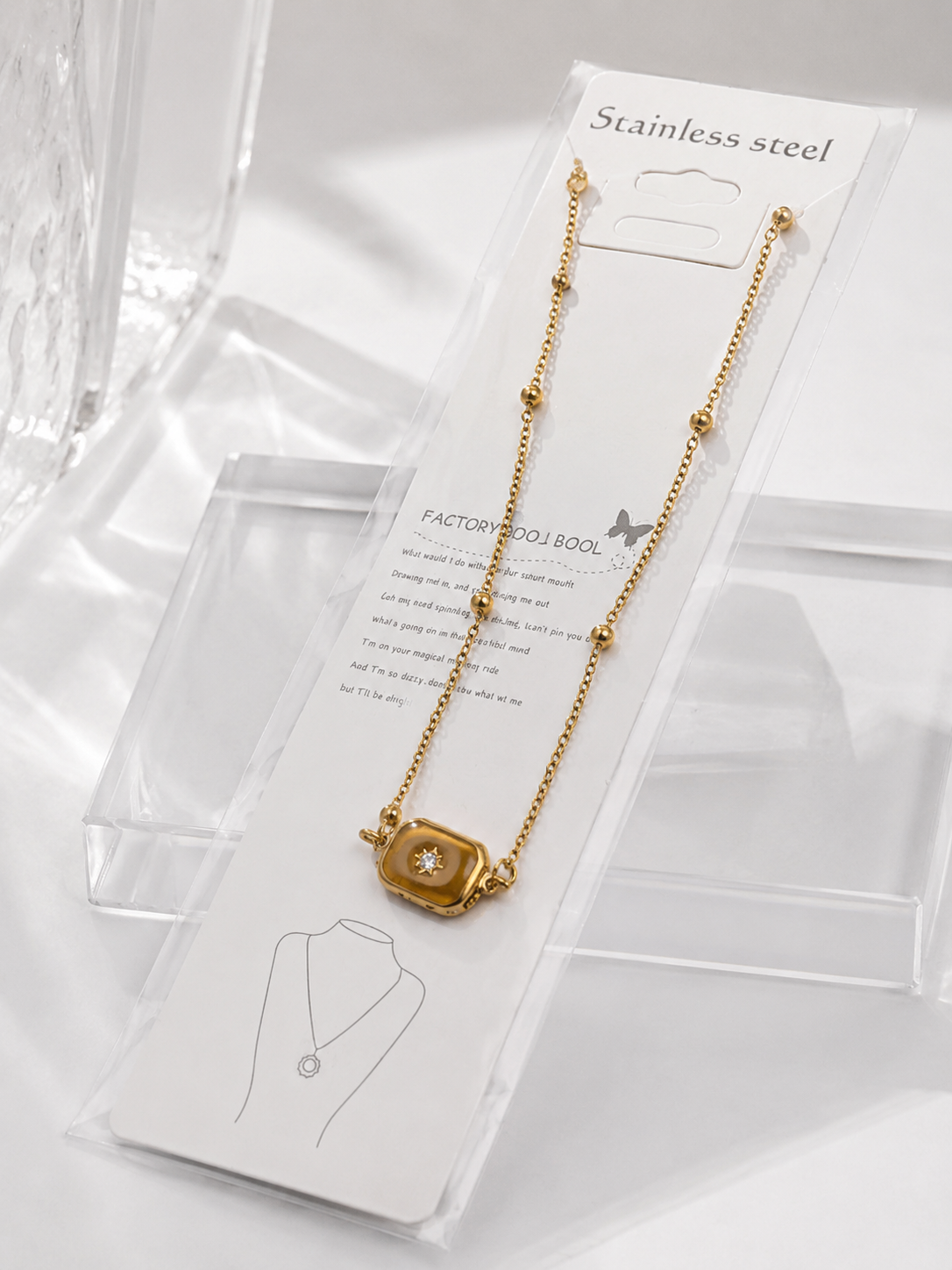Gold Stainless Steel Dainty Pendant Necklace