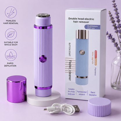 2-in-1 USB rechargeable electric facial and body hair remover with dual shaving heads for women and men