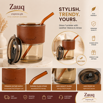 Premium Leather-Sleeve Glass Tumbler