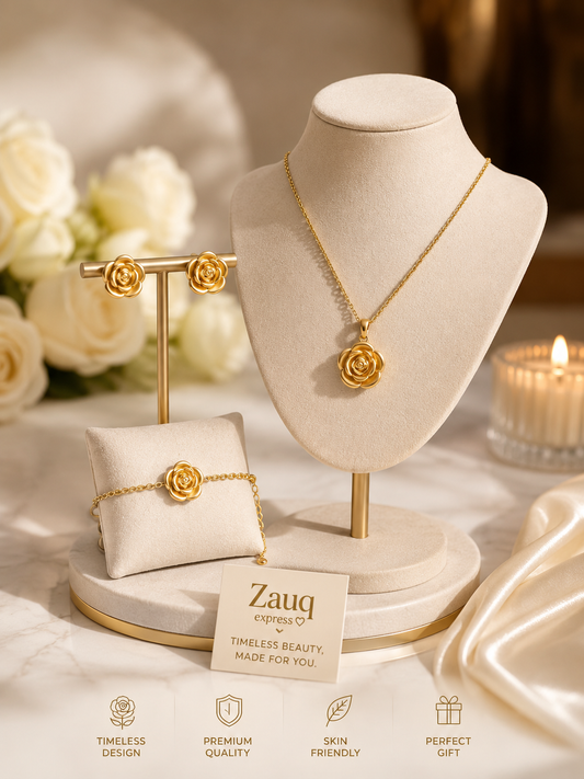 Rose Bloom Gold Jewelry Set