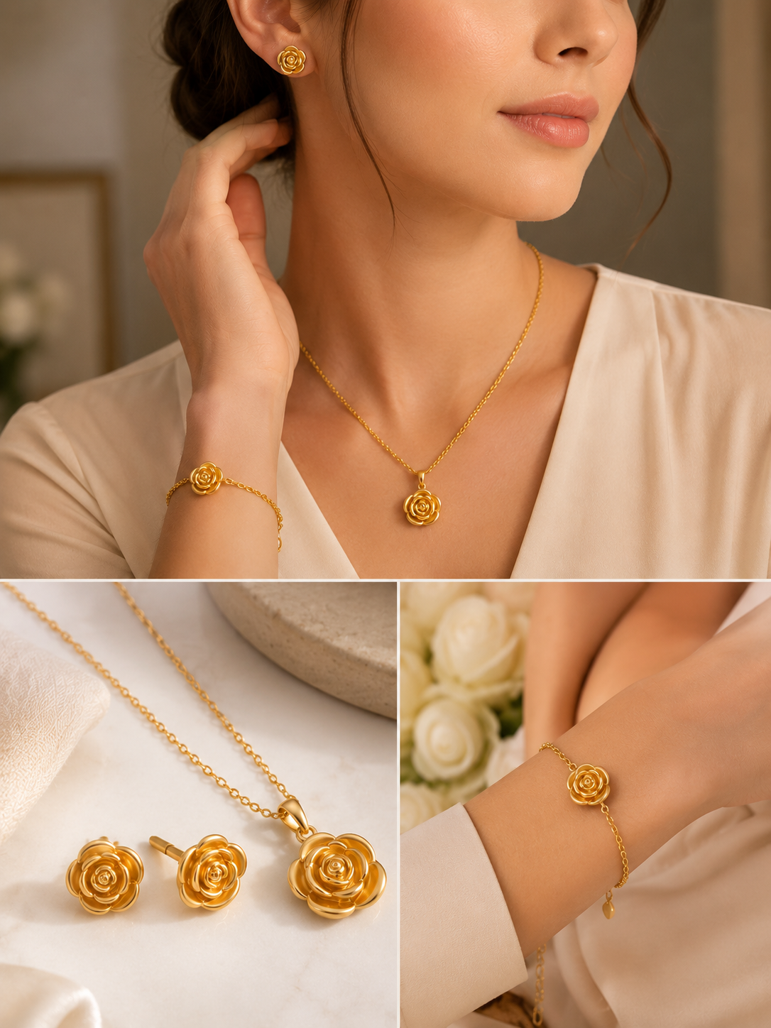 Rose Bloom Gold Jewelry Set