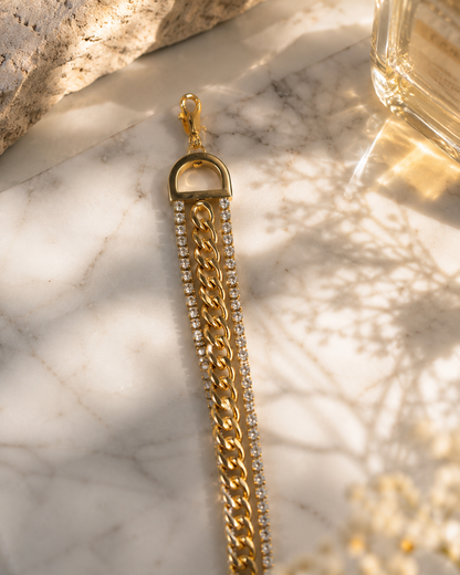 Gold Stainless Steel Double Chain Crystal Bracelet