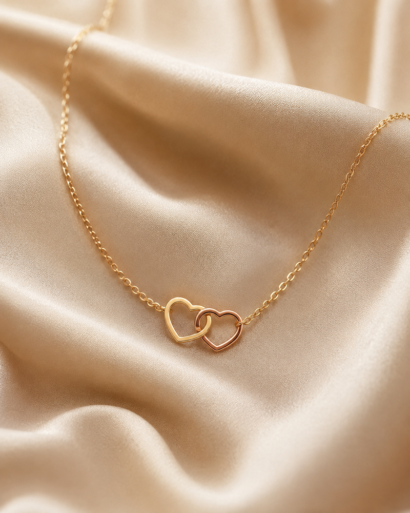 Gold Double Heart Pendant Necklace