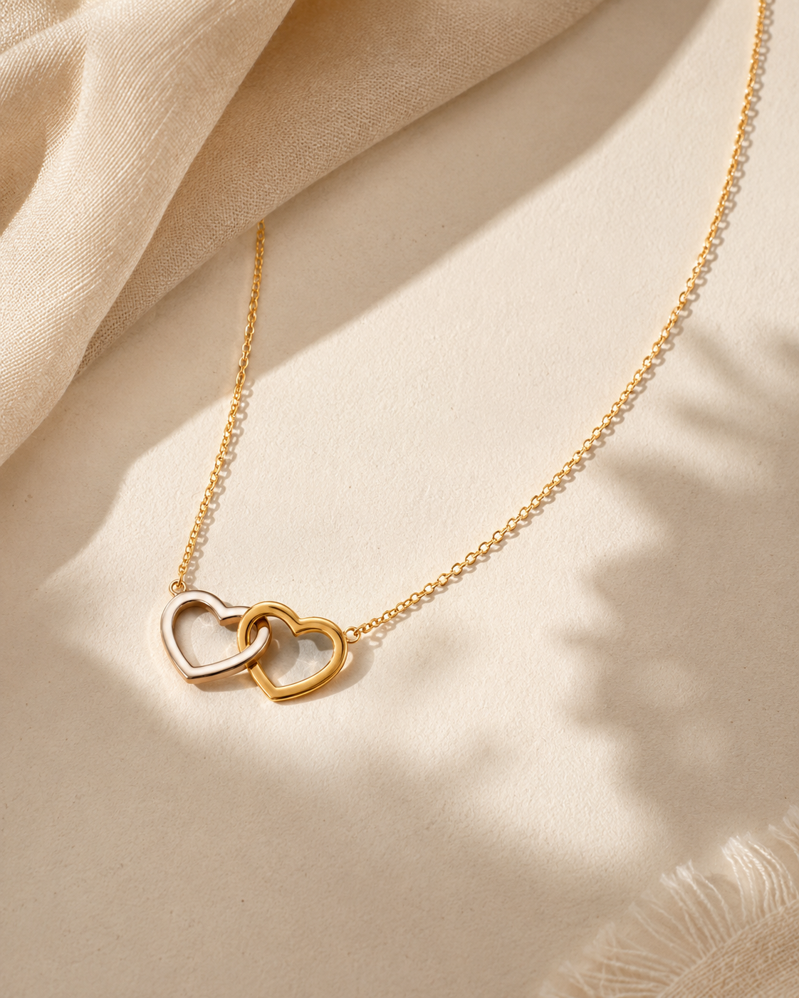 Gold Double Heart Pendant Necklace