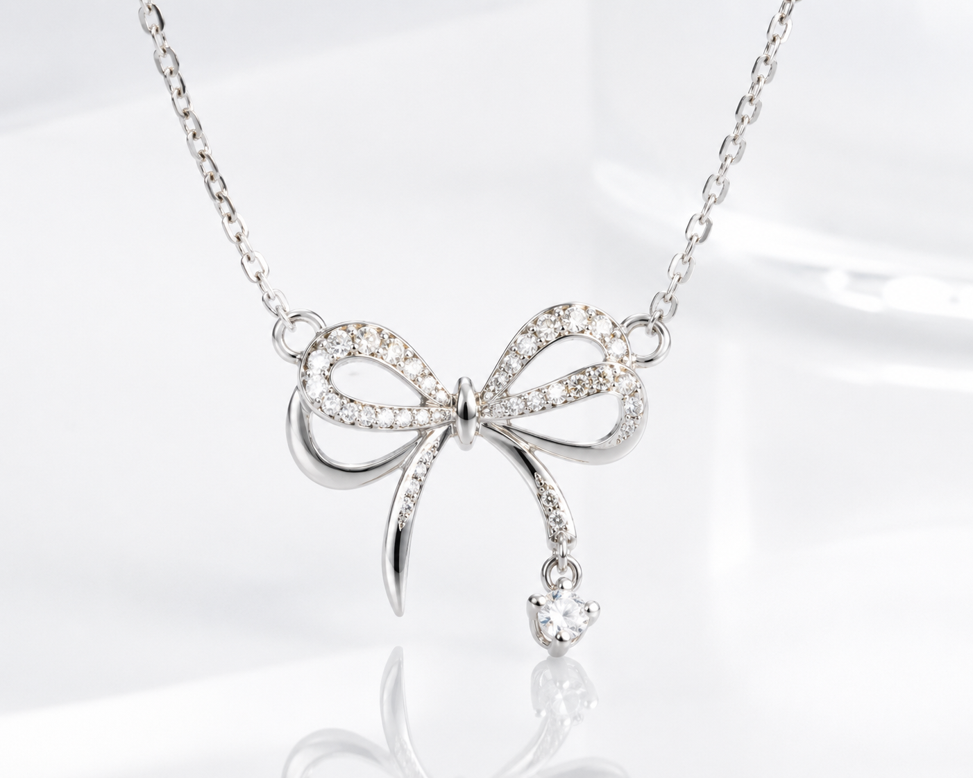 Silver Bow Crystal Necklace for Women