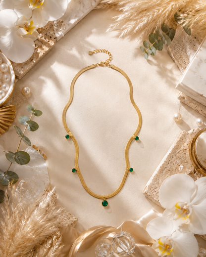 Emerald Charm Snake Chain Necklace