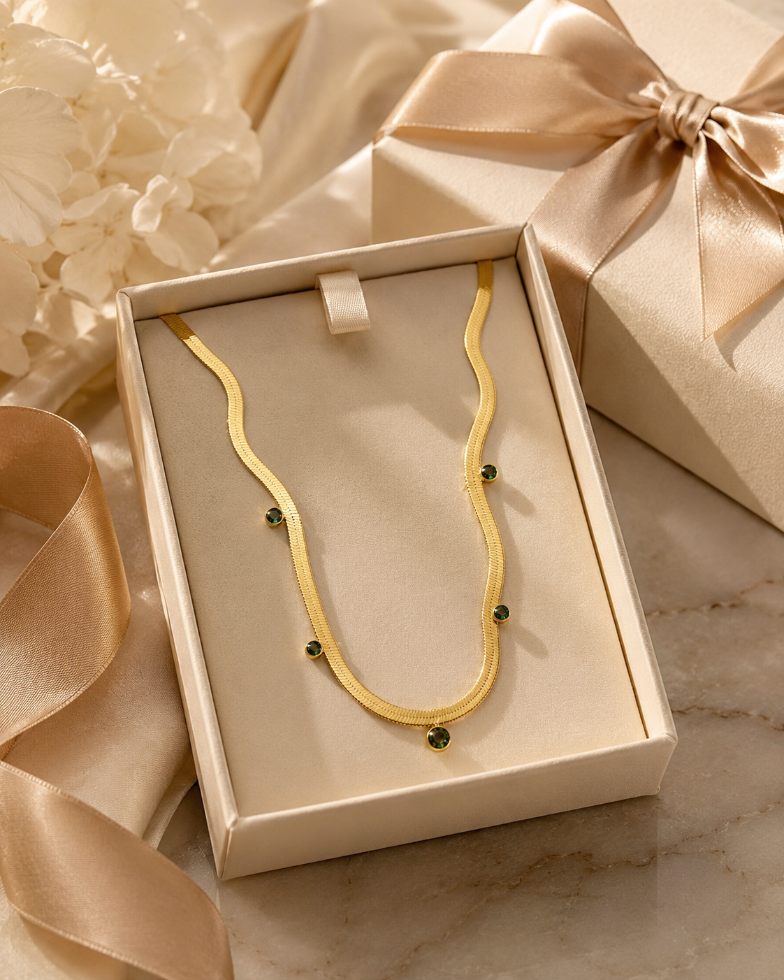 Emerald Charm Snake Chain Necklace