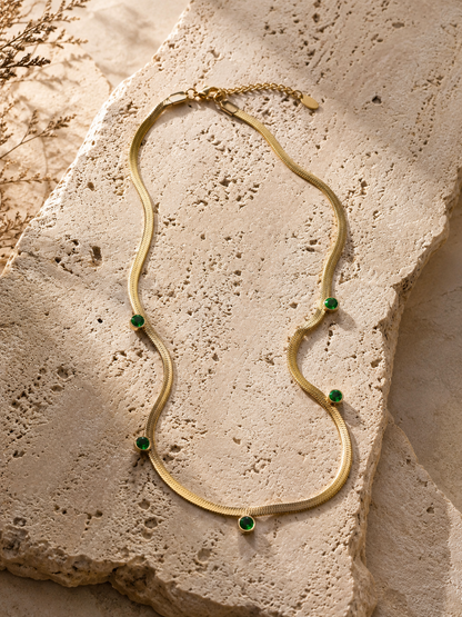 Emerald Charm Snake Chain Necklace