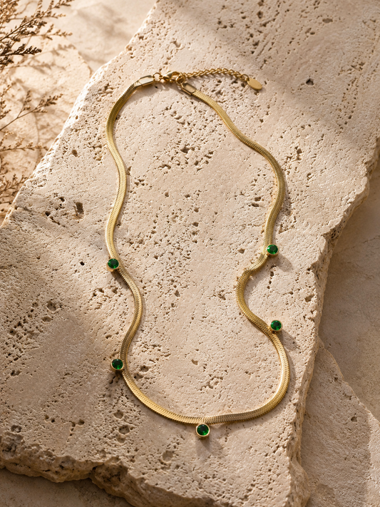 Emerald Charm Snake Chain Necklace