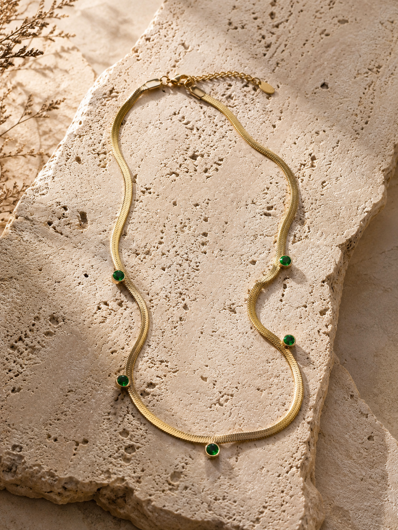 Emerald Charm Snake Chain Necklace