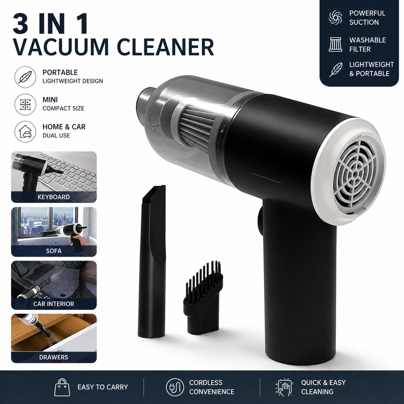 3-in-1 Portable Mini Vacuum Cleaner