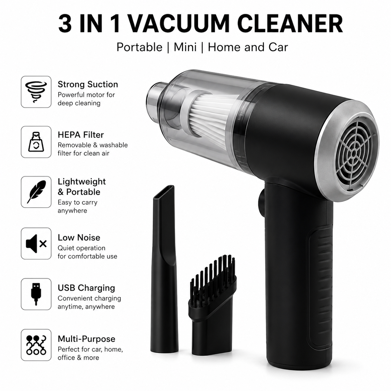 3-in-1 Portable Mini Vacuum Cleaner