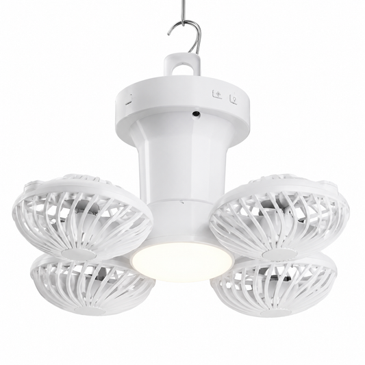 Rechargeable 3-in-1 Camping Fan with LED Light & Hanging Hook