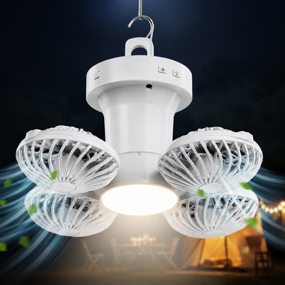 Rechargeable 3-in-1 Camping Fan with LED Light & Hanging Hook