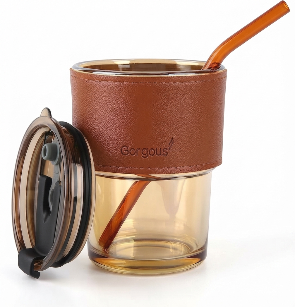 Premium Leather-Sleeve Glass Tumbler