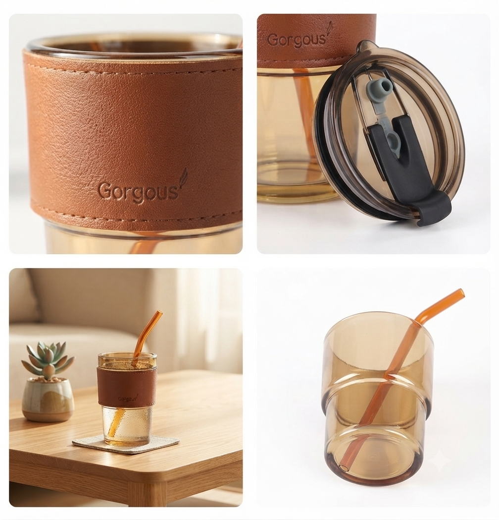 Premium Leather-Sleeve Glass Tumbler
