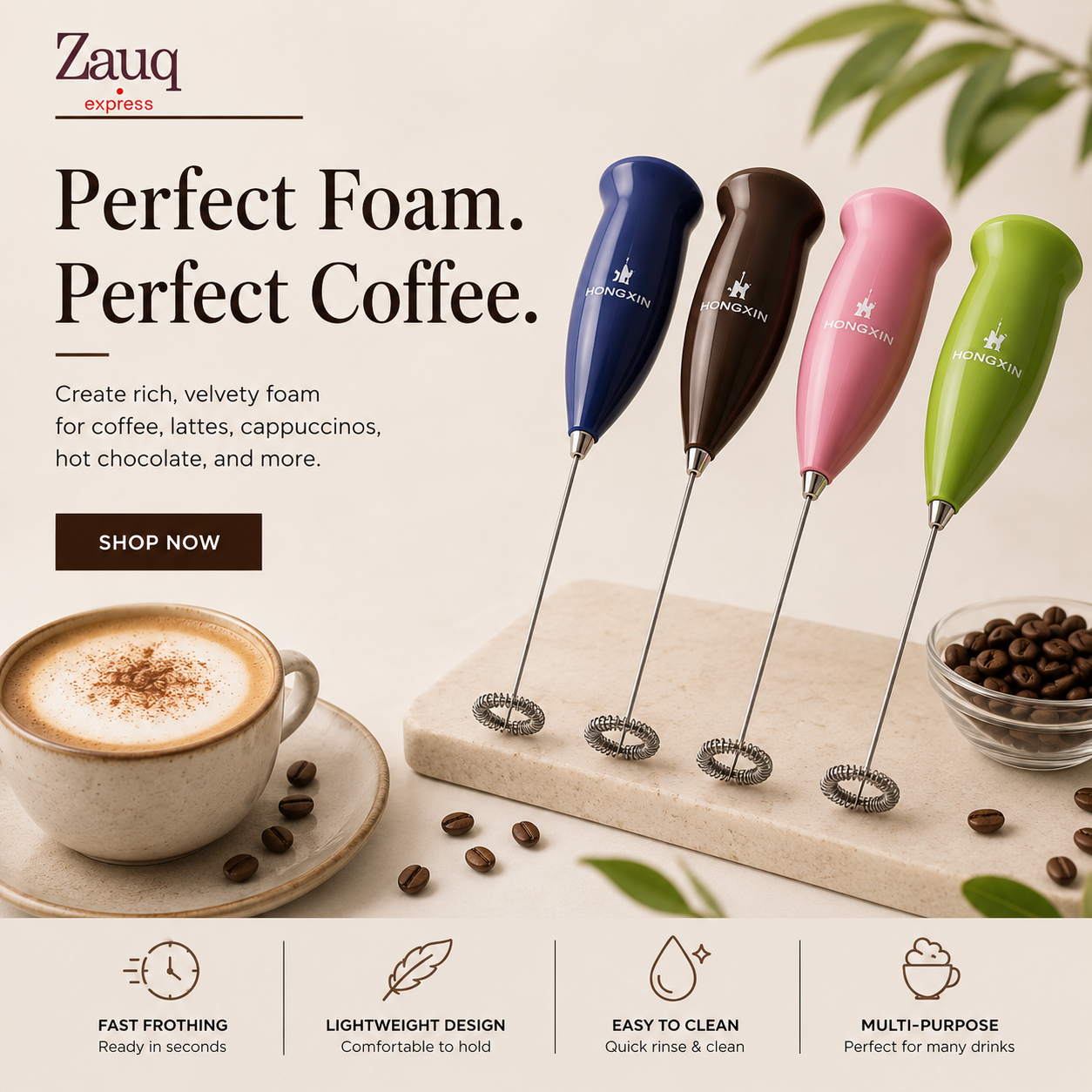 Transform everyday coffee into café-quality drinks with rich, silky foam. Lightweight, rechargeable, and designed for effortless frothing in seconds.