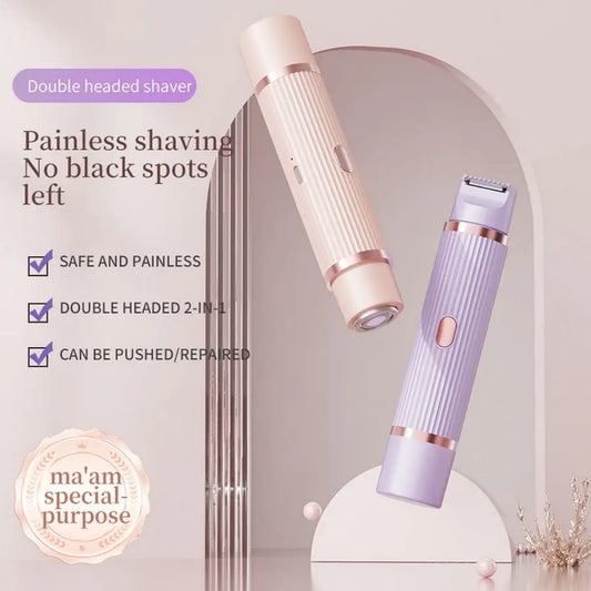 2-in-1 USB rechargeable electric facial and body hair remover with dual shaving heads for women and men