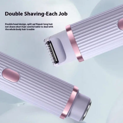 Hair removal device with pink accents on a light blue background