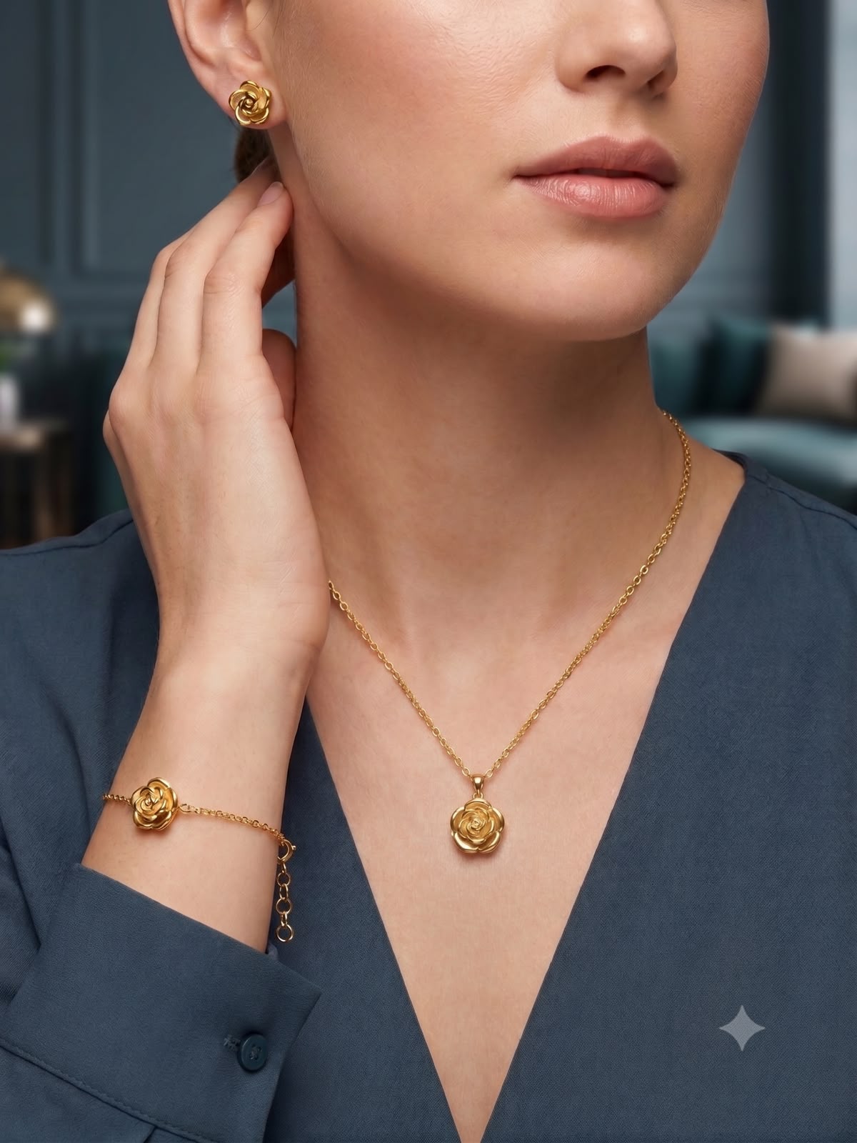 Rose Bloom Gold Jewelry Set