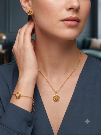 Rose Bloom Gold Jewelry Set
